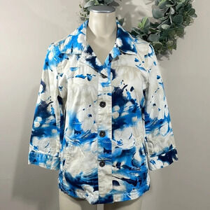 Chico’s White & Blue Floral Print Stretch Jacket S (0)